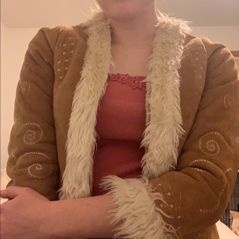 Embroidered Suede Faux Fur Jacket Vintage 70’s